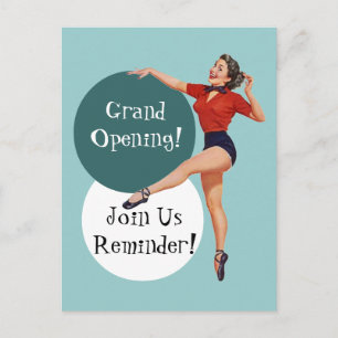 Retro Postcard Happy Lady Grand Opening Announce