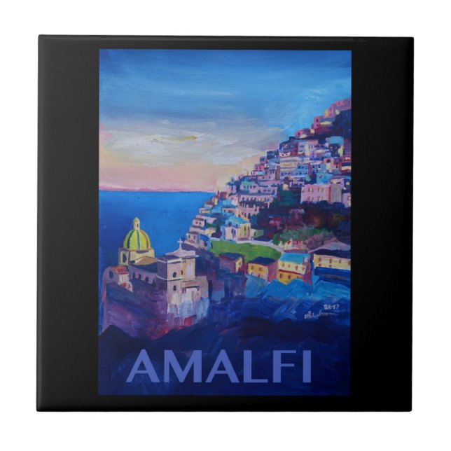 Retro Poster Amalfi Coast italy Tile (Front)
