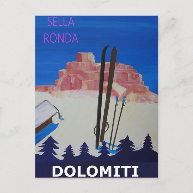 Retro Poster Dolomiti Italy at Sella Ronda Postcard (Front)