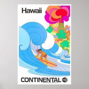 Retro Poster Hawaii Travel Surfing Art Retro Print