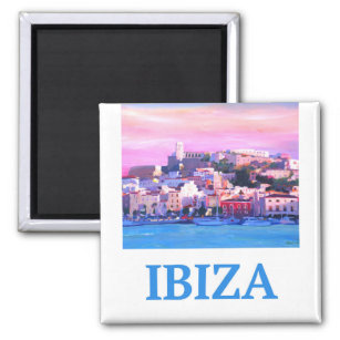 Retro Poster Ibiza Old Town and Harbour Magnet
