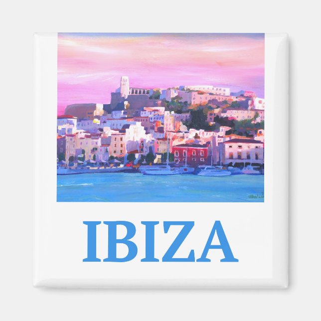 Retro Poster Ibiza Old Town and Harbour Magnet (Front)