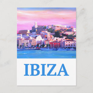 Retro Poster Ibiza Old Town and Harbour Postcard