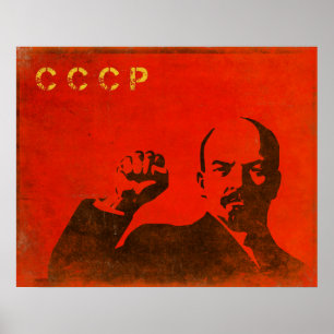 Retro Poster with Vintage Lenin USSR Print