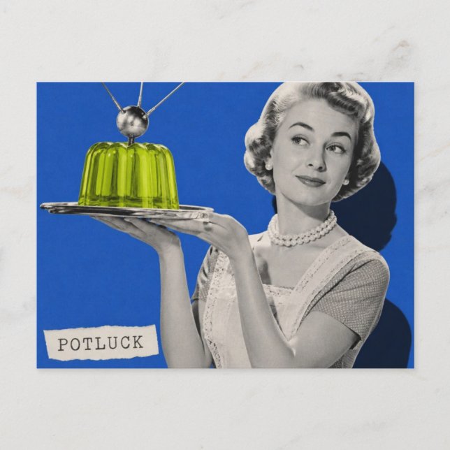  retro potluck Woman surreal collage Postcard (Front)