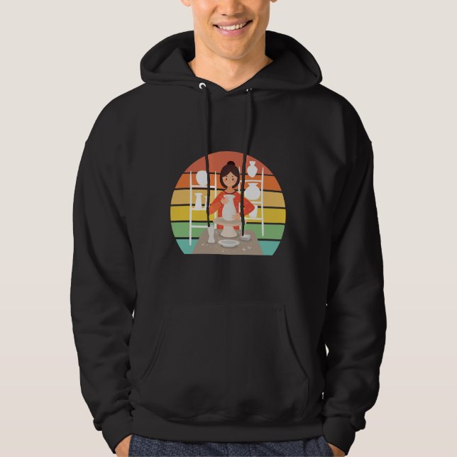 Retro Pottery Woman Ceramic Kiln Hoodie (Front)