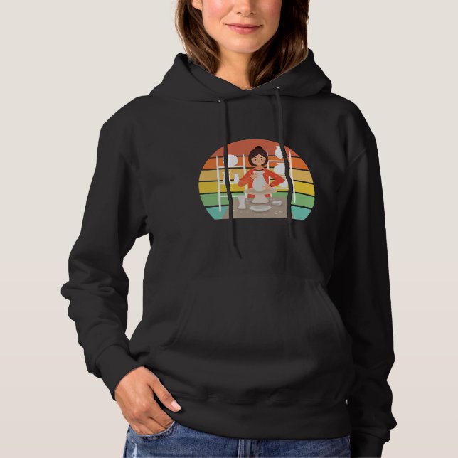 Retro Pottery Woman Ceramic Kiln Hoodie (Front)