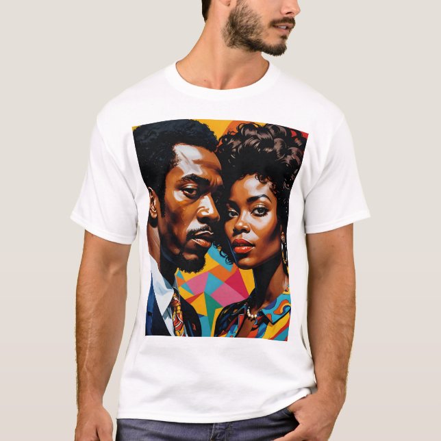 Retro Power Couple Vibrant Afrocentric Art Tee (Front)