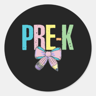 Retro Pre-k Coquette Bow Pencil First Day Back To Classic Round Sticker