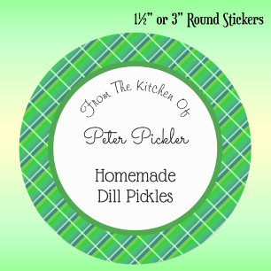 Retro Preppy Green Plaid Custom Canning or Baking Classic Round Sticker