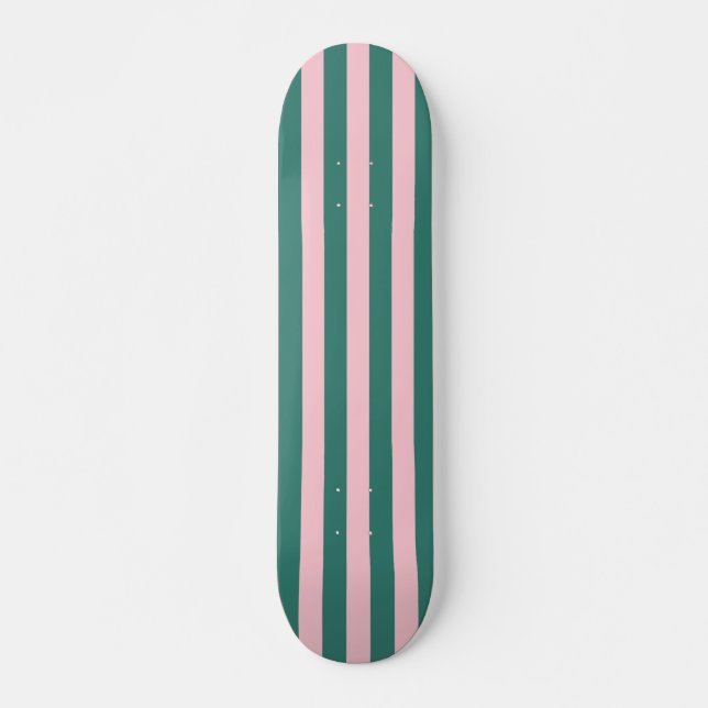 Retro Preppy Sportswear Stripes - Pink Green Skateboard (Front)