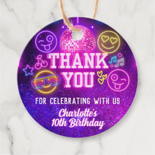 Retro Preppy Y2K Smile Faces Pink Neon Glow Party Favour Tags