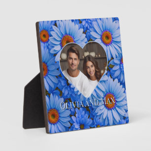 Retro pretty Blue floral blue daisies pattern  Plaque