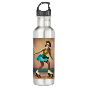 Retro Pretty Lady Roller Skating Lets Roll,  710 Ml Water Bottle