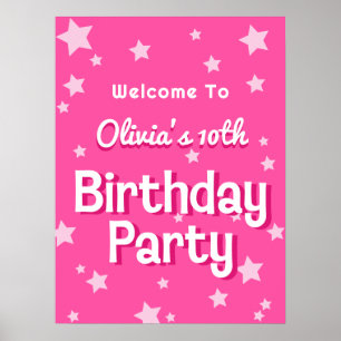 Retro Pretty Pink Birthday Party Welcome Poster