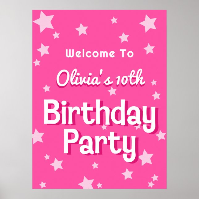 Retro Pretty Pink Birthday Party Welcome Poster (Front)