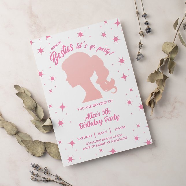 Retro Pretty Pink Malibu Stars Birthday Party  Invitation (Creator Uploaded)