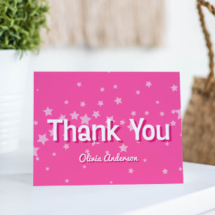 Retro Pretty Pink Malibu Stars Bridal Shower Thank You Card