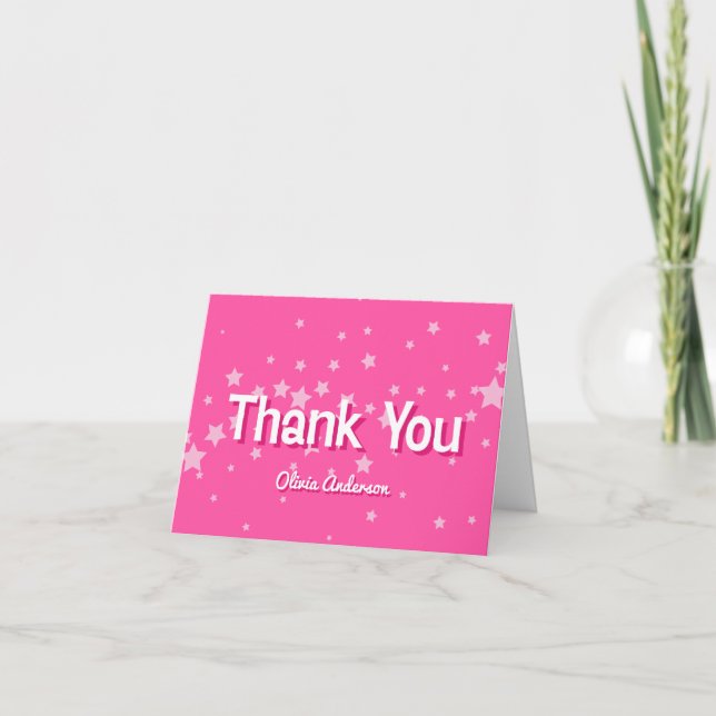 Retro Pretty Pink Malibu Stars Bridal Shower Thank You Card (Front)