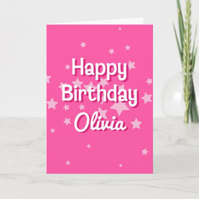 Retro Pretty Pink Stars Birthday Greeting Card (Front)