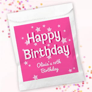 Retro Pretty Pink Stars Happy Birthday  Favour Bags