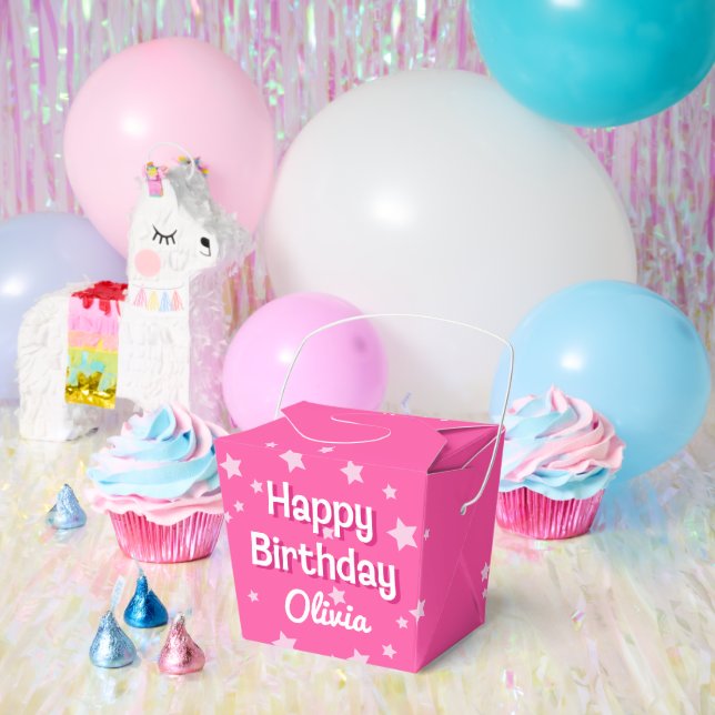 Retro Pretty Pink Stars Happy Birthday  Favour Box (Party)