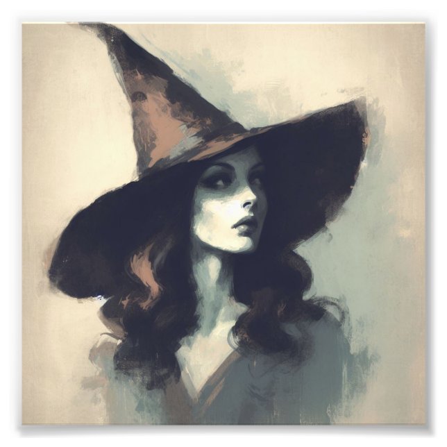 Retro Pretty  Witch in Pointed Witch Hat Painting Photo Print (Front)