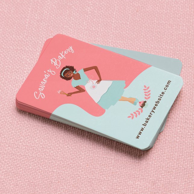 Retro Pretty Woman Sweet Bakery Services Pink Business Card (Creator Uploaded)