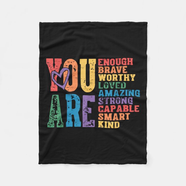 Retro Pride Mental Health You Are Enough Brave Wor Fleece Blanket (Front)