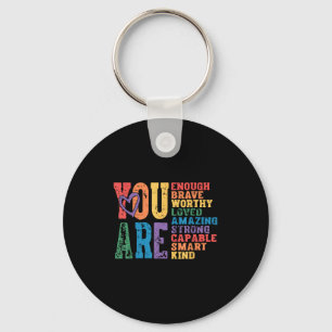 Retro Pride Mental Health You Are Enough Brave Wor Key Ring