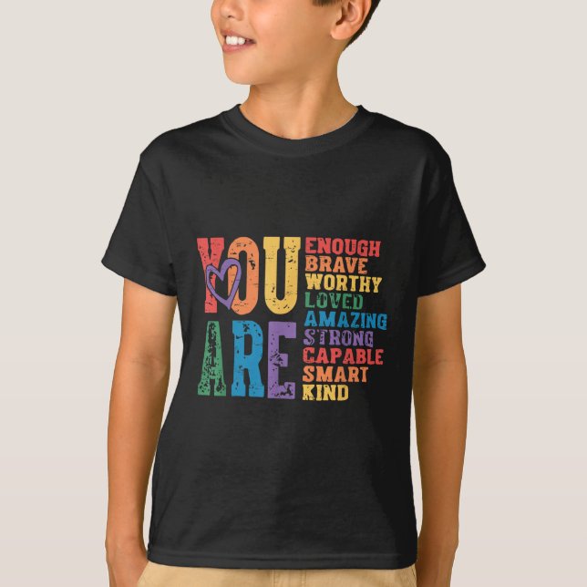 Retro Pride Mental Health You Are Enough Brave Wor T-Shirt (Front)