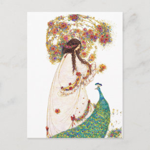 Retro Princess & Peacock by Jessie King Postcard