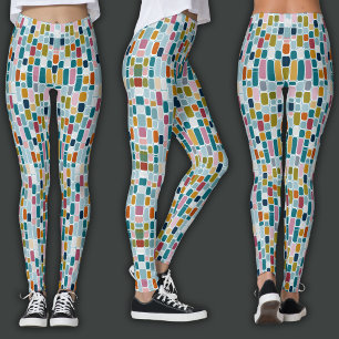 Retro Print Colour Blocks Leggings