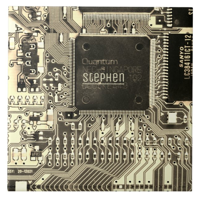 Retro printed circuit board • Geek electronic PCB Tile (Front)
