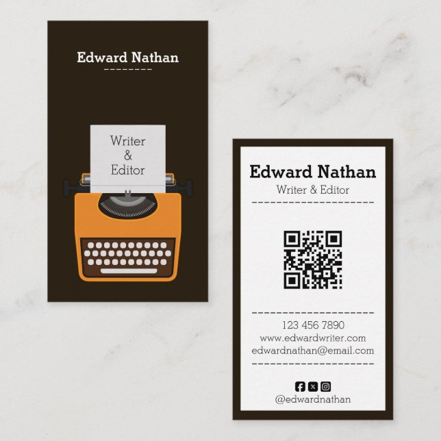 Retro professional typewriter qr code business card (Front/Back)
