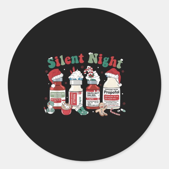 Retro Profol Silent Night Icu Nurses Funny Merry C Classic Round Sticker (Front)