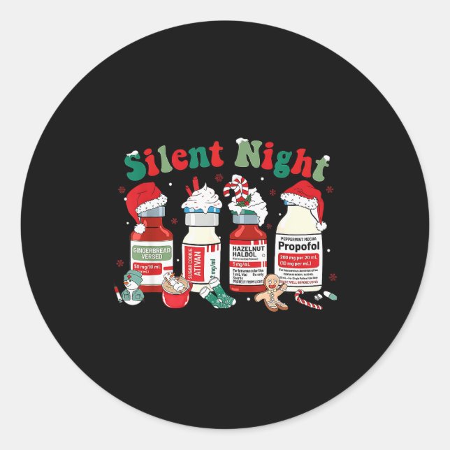 Retro Profol Silent Night Icu Nurses Funny Merry C Classic Round Sticker (Front)