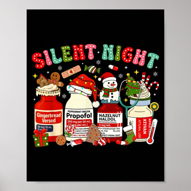 Retro Profol Silent Night Icu Nurses Funny Merry C Poster (Front)