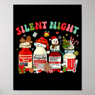 Retro Profol Silent Night Icu Nurses Funny Merry C Poster