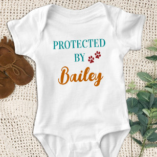 Retro Protected By Dog Personalised Colourful Baby Bodysuit
