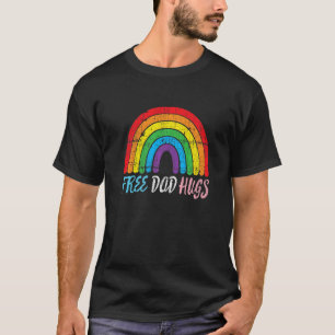 Retro Proud Dad Lgbt Ally Mens Free Dad Hugs Rainb T-Shirt