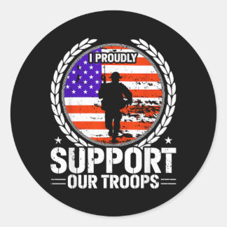 Retro Proudly Support Troops Patriotic Military Classic Round Sticker
