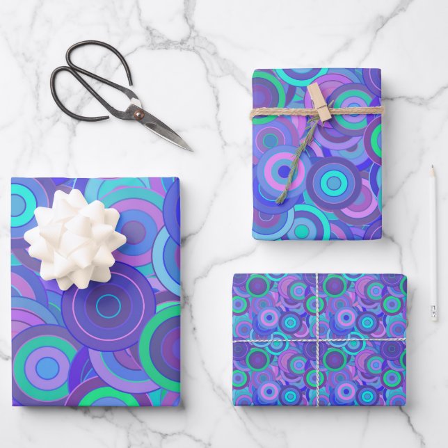 Retro Psychedelic 60s Circle Pattern Fun Colourful Wrapping Paper Sheet (Front)