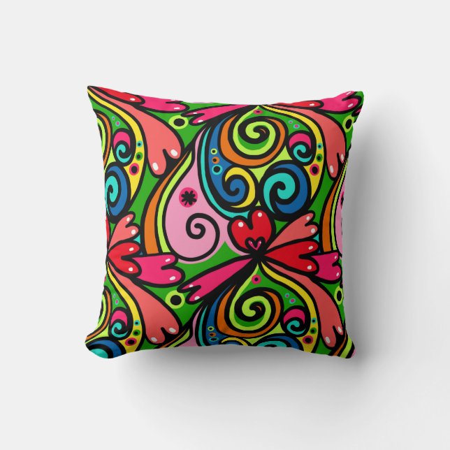 Retro Psychedelic 60s Colourful Hippie Pattern Cushion (Front)