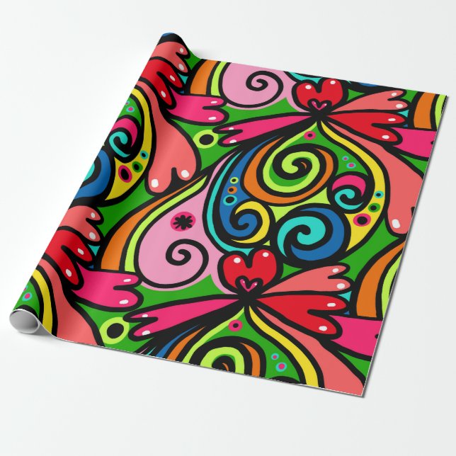 Retro Psychedelic 60s Pattern Fun & Colourful Wrapping Paper (Unrolled)