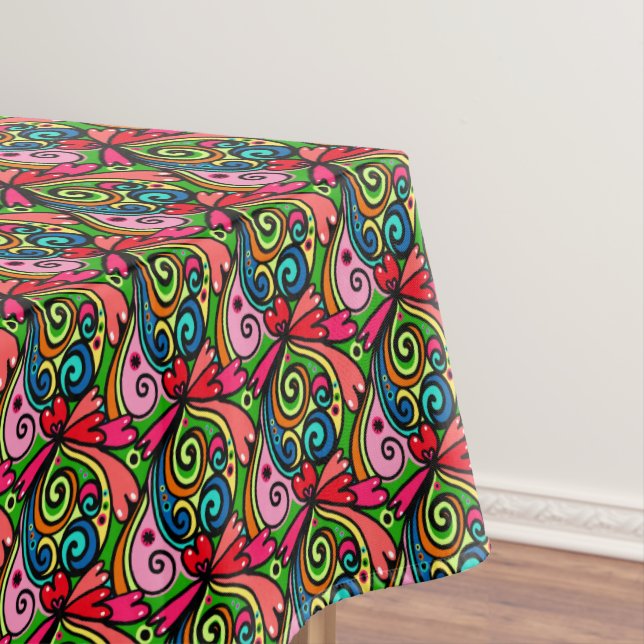 Retro Psychedelic 60s Pattern Rectangle Tablecloth (In Situ)