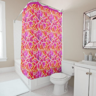 Retro Psychedelic 60s Pink Hearts Abstract Design Shower Curtain