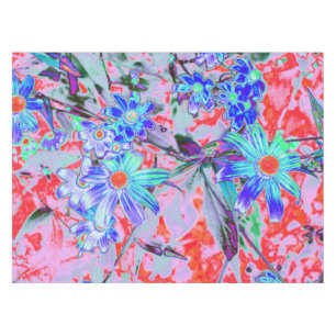 Retro Psychedelic Aqua Green and Orange Flowers Tablecloth