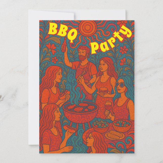 Retro Psychedelic Barbeque Party Invitation (Front)