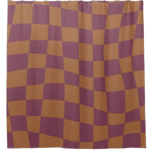Retro Psychedelic burgundy wavy checkered Pattern Shower Curtain